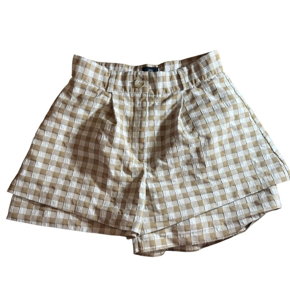 River Island Ladies Gingham Checkered Shorts Size 8 Brown And White